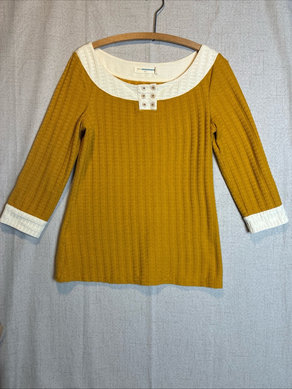 Anthropologie Pilcro Ribbed Knit Tunic L Honey Mustard Yellow 3/4 Sleeve Sweater